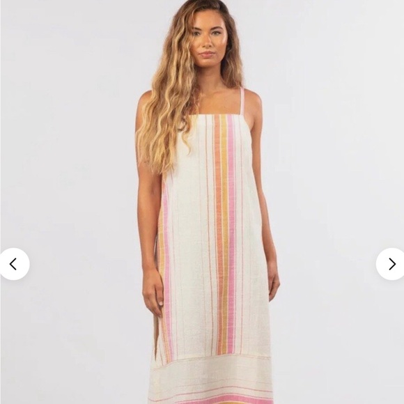 Rip Curl Striped Heat Wave Midi Dress - Cream/Pink/Orange/Mustard - Small - Picture 1 of 9